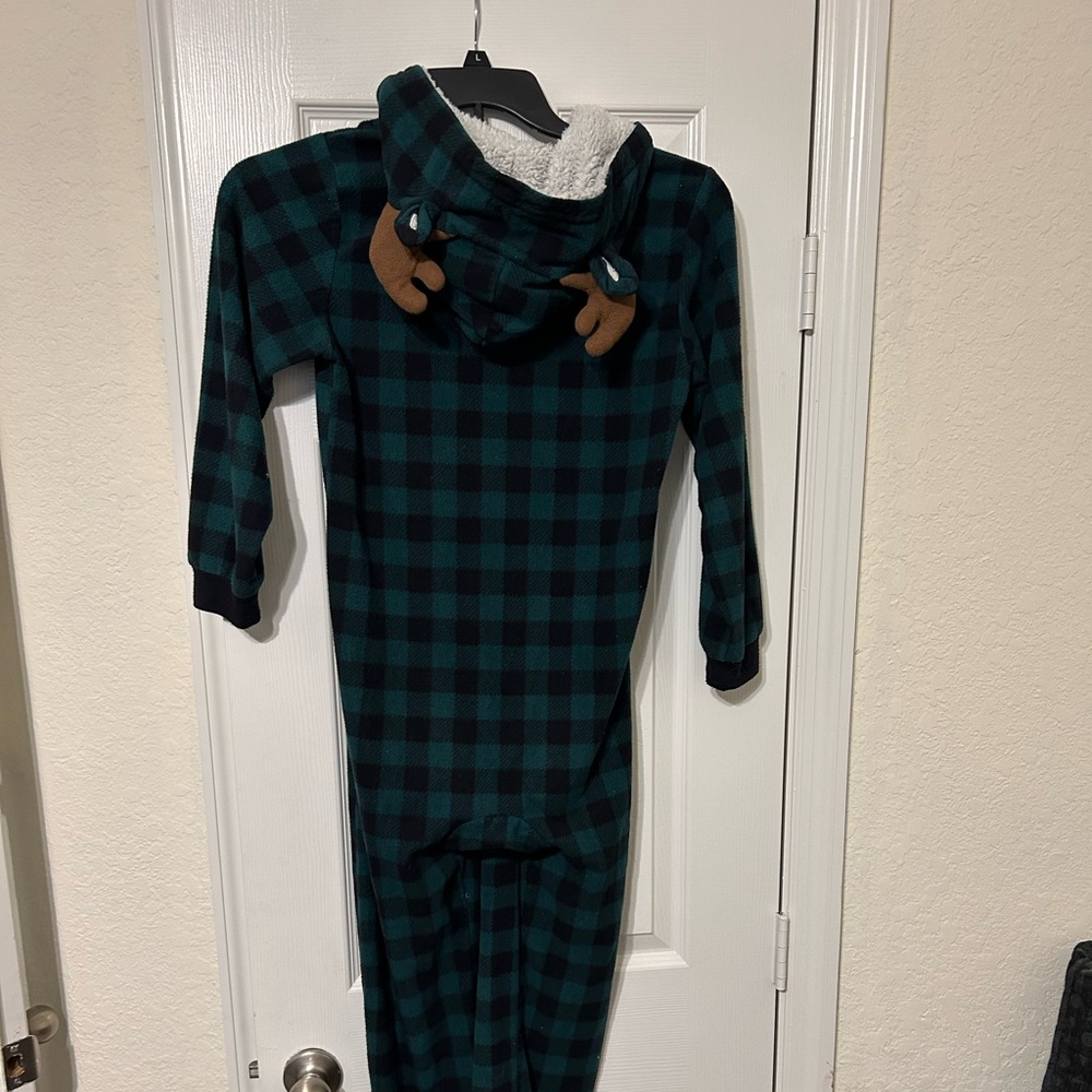 The Children's Place Teal and Black Plaid Hooded Onesie size 10/12